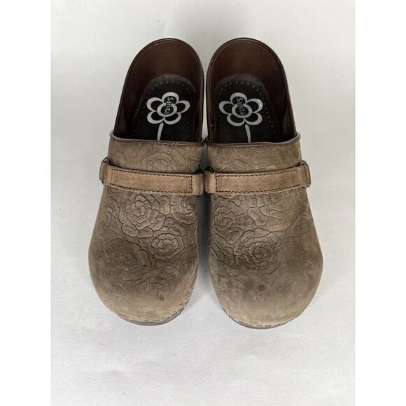 Sanita Shoes Clogs Women Size 40 US 9 Brown Leather Floral - Picture 6 of 15